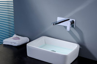 Robinet de lavabo mural élégant et moderne à poignée unique, eau chaude et froide, en laiton chromé, avec fonction de dosage, poignée en alliage de zinc, céramique