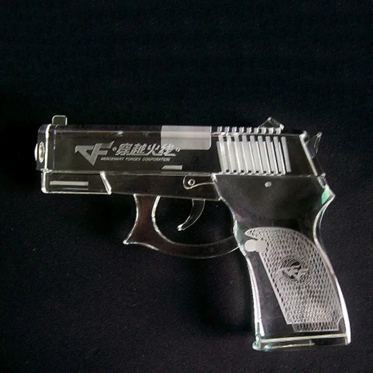 Factory Supply Customize Style 3D Laser Crystal Gun Craft For Collectibles Gifts