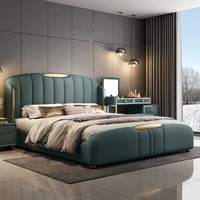 Lit double king size moderne de luxe en cuir or rose, mobilier de chambre à coucher, lit en bois avec cadre de lit en bois avec rangement, design de lit en bois