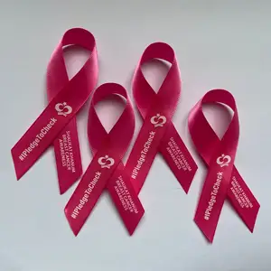 wholesale Customized pink red purple awareness satin ribbon awareness breast cancer ribbon bows pin