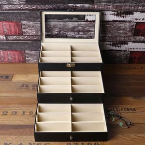 Caja Organizadora de Gafas de Cuero PU de Tres Capas con 18 Compartimentos para Exhibición de Lentes de Sol y Gafas - Product Image 4
