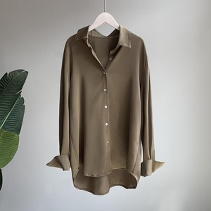 Blus Satin Wanita Musim Semi dan Gugur, Model Longgar Retro Gaya Hong Kong, Fashion Terbaru 2025, Lengan Panjang - Product Image 4