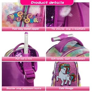Jasminestar alta calidad niños carrito mochilas escolares conjunto con ruedas escuela carrito bolsas unicornio para niñas