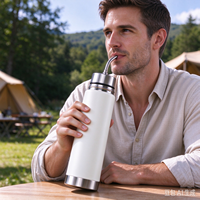 Botol Termos Yerba Mate Baja Tahan Karat 304 500/750ml Kapasitas Besar Portabel Vakum Terisolasi dengan Filter Corong Bentuk Peluru