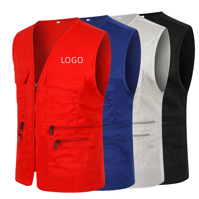 Custom Casual Jas Mouwloze Mannen Vest Jas Multi Pocket Katoen Polyester Mannen Vest