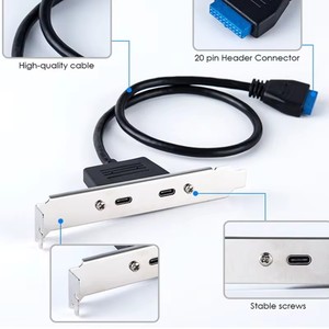 Cable de extensión USB 3.0 para panel frontal, con conector macho de 19/20 pines a 2 puertos USB C hembra para panel trasero del chasis, con soporte de ranura PCI-<span class=keywords><strong>E</strong></span> de 12 cm - Product Image 4