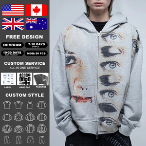 เสื้อฮู้ดดี้ผู้ชายแบบซิป ผ้าฝ้ายเฟรนช์เทอร์รี่เนื้อหนา พิมพ์ลายกราฟิกดิจิทัล สไตล์สตรีทแวร์ ทรงโอเวอร์ไซส์ - Product Image 2