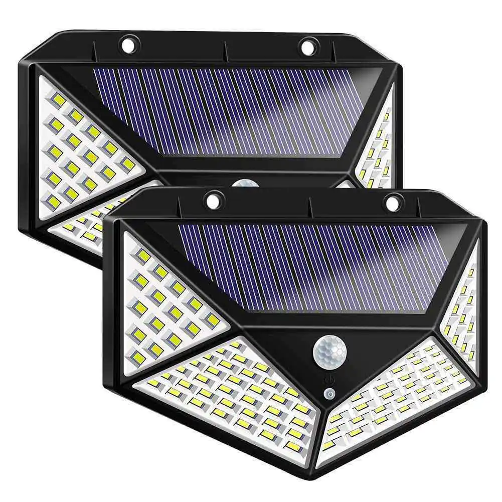 방수 4 면 옥외 태양 강화된 점화 벽 램프 뒤뜰 정원 층계를 위한 100LED 운동 측정기 Led 태양 빛