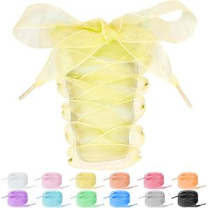 Cordones de Zapatos de Raso de Seda de Color Liso de 2 cm de Ancho, Cordones de Zapatos Personalizados con Estampado y Adorno - Product Image 2