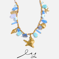 Nouveau Collier Tressé XY 4503 Plaqué Or 18K avec Accessoires Étoile en Acrylique, Coquille en Acier Inoxydable et Pendentif en Pierre Naturelle