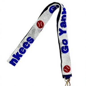 CRYSTAL CRAFT Go Yankees Beaded <b>Webbing</b> <b>Strap</b> with Red Baseball Logo Vintage Eco-Friendly Fashionable Handbag Accessory - Product Image 1