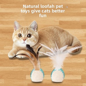 Juguete de red de lufa natural para gatos, pelota con plumas resistente a mordeduras, para limpiar los dientes y estimular a los gatos. - Product Image 2