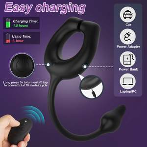 Magneet Adsorptie Ontwerp Penis Ring Vibrator Prostaat Massager Volwassen Seksspeeltjes Afstandsbediening Vibrerende Haan Ring Met Anale Plug - Product Image 5