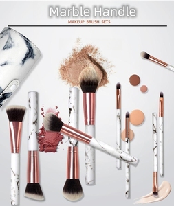 Brochas de maquillaje Juego de brochas de maquillaje de mármol profesional Cerdas sintéticas naturales suaves Tubo de aluminio grueso Almacenamiento personalizado <span class=keywords><strong>Cas</strong></span> - Product Image 2