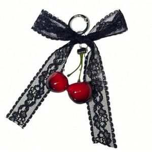Porte-clés tendance en dentelle perlée avec nœud et cerises rouges, breloque cerise pour sacs de femme, accessoires cadeaux - Product Image 1