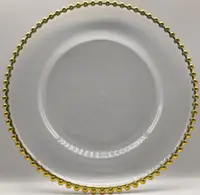 Clear Plastic Beaded Rim Charger Plates, Gold, Rose Gold