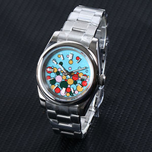 Montre automatique MINUTETIME personnalisée avec logo DIY, NH35, luxe, étanche 5ATM, saphir bleu, ballon arc-en-ciel, mécanique automatique - Product Image 3
