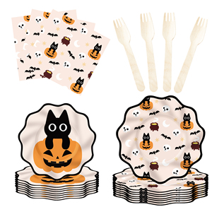 DAMAI Little Cat and Pumpkin Halloween Party <b>Table</b> Decoration Disposable Paper Plates Served 10 Guests Tableware Sets - Product Image 4