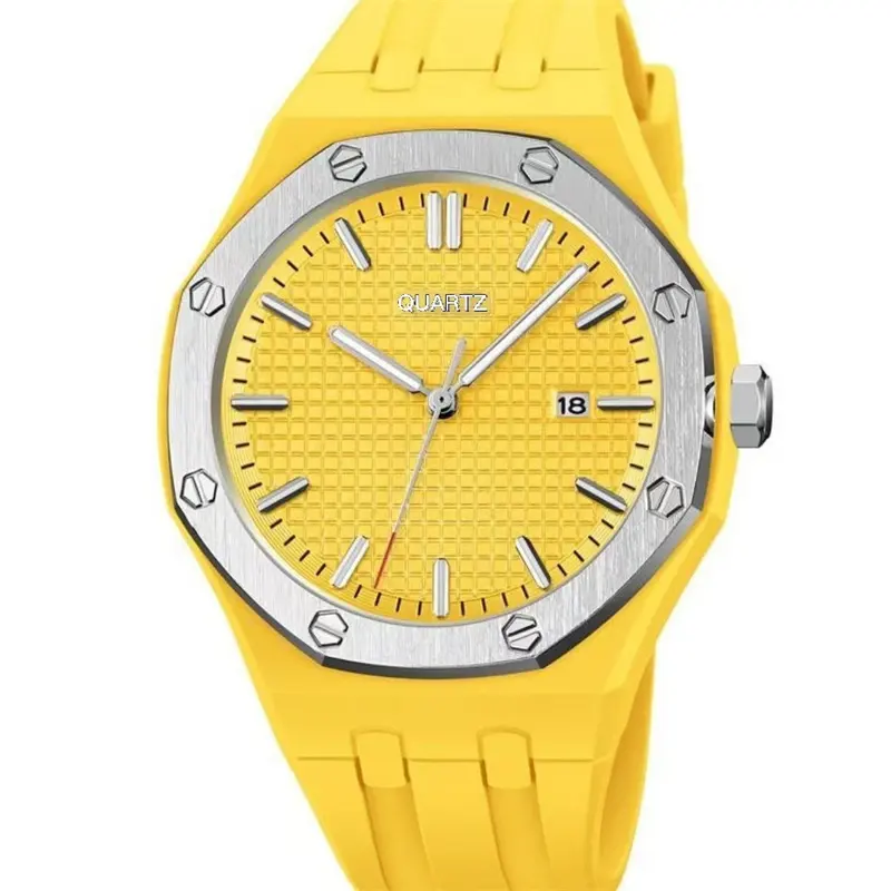 Sıcak satış lüks erkek silikon klasik orijinal kuvars Oem marka bilek saatler özel Logo sarı kuvars yüz