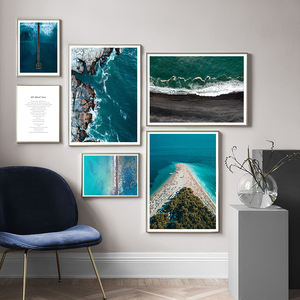 Cuadro de arte sobre lienzo con vista de la bahía y la playa, cartel escandinavo, decoración nórdica, Impresión de paisaje de pared - Product Image 4