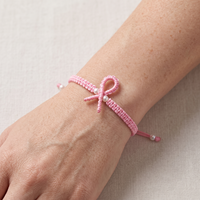 Bracelet en cordon de nylon tressé fait main avec carte de vœux, ruban rose de sensibilisation au cancer du sein, vente en gros