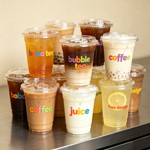 Gobelets en plastique transparent à simple paroi avec paille, personnalisables avec logo, pour boissons froides, 9oz, 8oz, 250ml, 16oz, 450mL, prix usine - Product Image 1