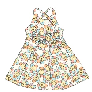 Robe trapèze respirante pour filles, personnalisée ODM, en tissu coton 230g, dos nu, longueur genou, bretelles réglables, à pois - Product Image 2