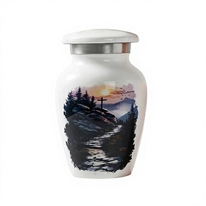 Urna Funeraria Blanca con Diseño de Atardecer en la Montaña, Recipiente para Cenizas de Adultos, Urna Conmemorativa para Cenizas Humanas - Product Image 1