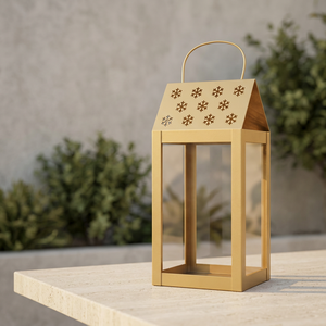 Latest 2026 Christmas Collection <b>Gold</b> Metal Candle <b>Lantern</b> with Snowflakes Cutouts for Home Decoration - Product Image 5