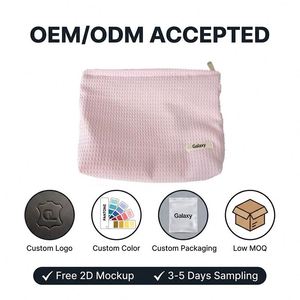 New Custom Logo Bow Waffle Polyester Zipper Durable Fashion Reusable Recyclable Lightweight Travel Cosmetic <b>Wash</b> <b>Bag</b> <b>Large</b> - Product Image 4