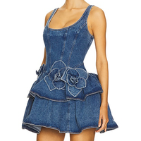 Robe Courte en Jean pour Femme, Col U, Bretelles Larges, Style Corset, avec Volants Superposés et Motifs Floraux 3D, Coupe Skater, pour Soirée - Fournisseur Vérifié de Chine