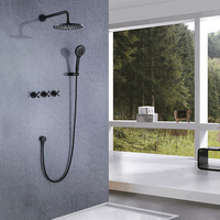 Ensemble de robinetterie de douche personnalisé pour hôtel, finition chrome noir poli, mitigeur de douche à effet pluie en cuivre, montage sur plan, kit de douche à 1 poignée