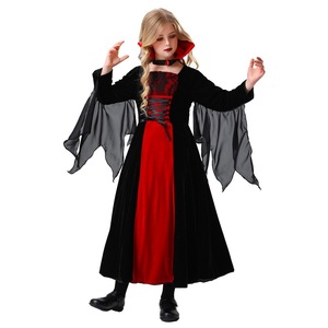 Disfraz de reina vampiro de Halloween para niños, vestido rojo y negro con capa, traje para juego de rol - Product Image 4