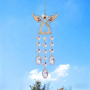 Acchiappasole Angelo con Cristallo, Bianco e Argento, Metallo e Cristallo, 38 cm, Ornamento a Campana a Vento da Appendere per Finestre, Giardino - Product Image 3