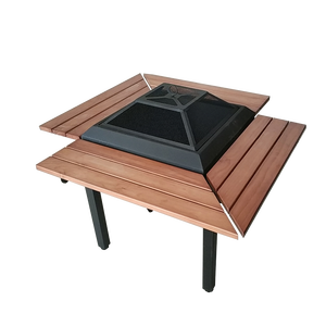 Outdoor 4 SEAT Wood <strong>Table</strong> <strong>Top</strong> Fire Pit <strong>Barbecue</strong> - Product Image 4