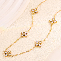 Collier à breloque trèfle à quatre feuilles en acier inoxydable blanc, collier long mini trèfle brillant doré délicat