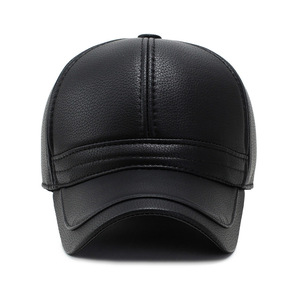 หมวกเบสบอลหนัง PU สีดำสำหรับผู้ชายสูงอายุหมวกแฟชั่นฤดูหนาว - Product Image 3
