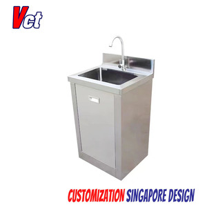 อ่างล้างมือแบบอ่างเดี่ยวสำหรับการแพทย์ ยี่ห้อ VICTORY KITCHEN พร้อมถังขยะและแผ่นกันน้ำกระเด็น รับน้ำหนักได้ 100 กก. สีเงิน สำหรับโรงพยาบาลและโรงแรม - Product Image 2