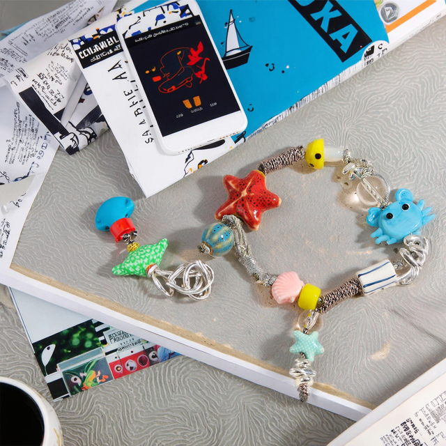 Handmade Mobile Phone Lanyard Adjustable Cross Body Detachable High Quality Ceramic Crystal Non-Fading Woven Rope