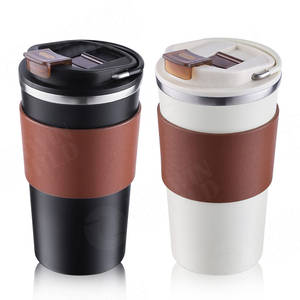 Tasse à café réutilisable avec revêtement céramique, couvercle et poignée, mug à café isolé en acier inoxydable, gobelet à café à double paroi pour les voyages - Product Image 1