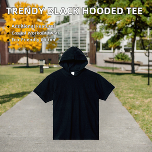 190Gsm Hooded T Shirt Men 100% Cotton <b>Hoodie</b> Tee <b>Short</b> <b>Sleeve</b> Casual Workout - Product Image 2