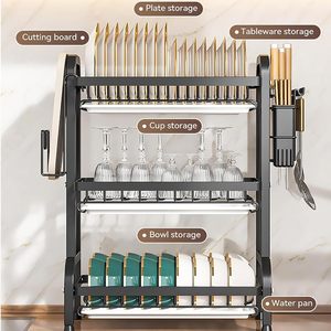 Estante para Platos Rectangular Multifuncional de Tres Niveles, Metálico, Moderno, Resistente a la Oxidación y Ecológico, Tipo Vertical, No Plegable, Venta al Por Mayor - Product Image 4
