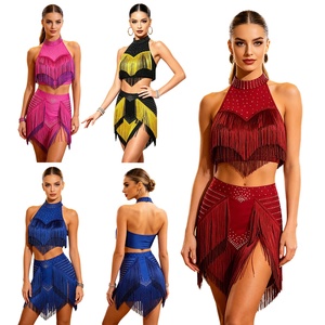 Costumes de danse latine pour femmes, tenue de compétition de danse latine Rumba, haut court et mini-jupe, vêtements de danse pour Cha-Cha Tango - Product Image 1