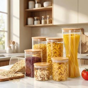 Customizable <b>Kitchen</b> <b>Storage</b> Clear square Borosilicate Glass Spice <b>Storage</b> Container <b>Jar</b> With Bamboo Lids - Product Image 3