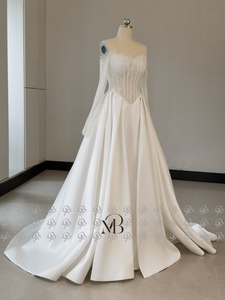 Mily gelin MQD06571 inciler dantel korse kapalı omuz bask bel düğün elbisesi yarık ile - Product Image 4