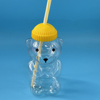 Gobelets et bouteilles en plastique PET en forme d'ours en peluche, vides, de qualité alimentaire, 350 ml, 420 ml, 500 ml, 700 ml, avec paille - Vente directe usine