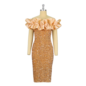 Nouveau modèle Robe <span class=keywords><strong>de</strong></span> soirée à paillettes et épaules <span class=keywords><strong>nues</strong></span> Robe en tulle à volants Robe <span class=keywords><strong>de</strong></span> soirée dos nu pour <span class=keywords><strong>femmes</strong></span> élégantes - Product Image 2