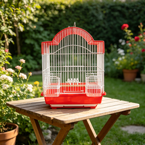 <b>White</b> Steel Wire Bird Cage With Green Plastic Tray Small Size Simple Design Indoor Use Hangable Feature - Product Image 4