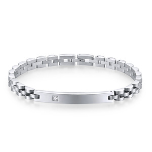 Classic Gold <b>Silver</b> Plated Zircon Chain Link Bracelet Durable Stainless Steel Unisex Wrist Jewelry - Product Image 4