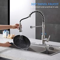 Robinet de cuisine contemporain en acier inoxydable avec douchette extractible, monocommande, pivotant à 360°, design flexible pour eau froide, avec cartouche céramique